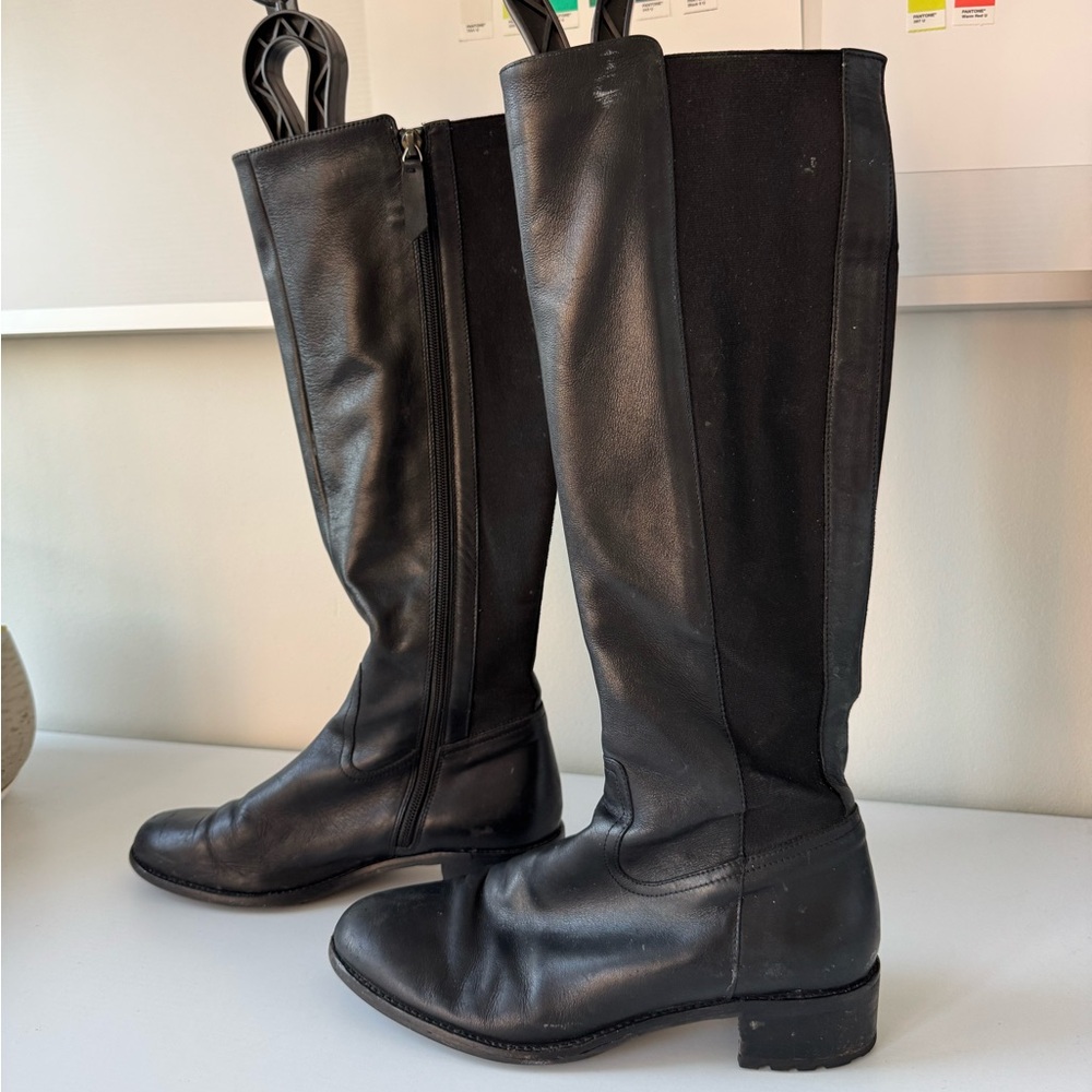 Aquatalia Black Leather Combat & Moto Boots